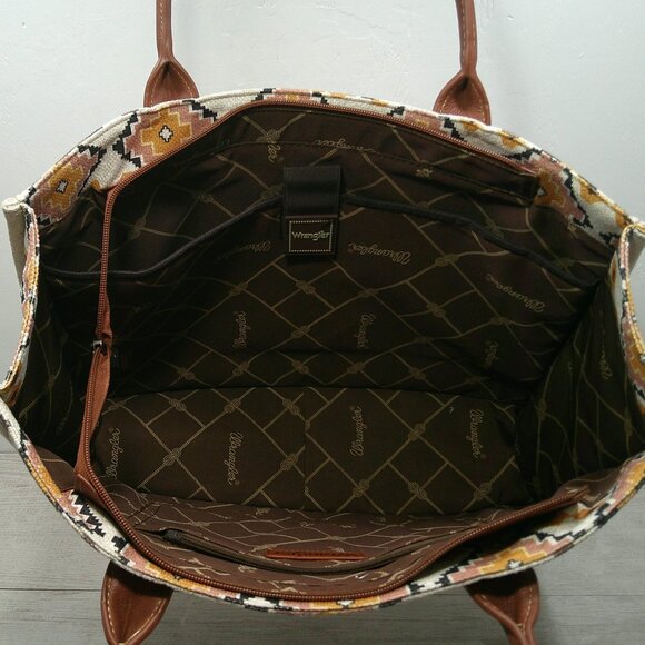 Wrangler Southwestern Aztec Mexican Style Print Canvas Wide Full Zip Tote Bag - Picture 11 of 14